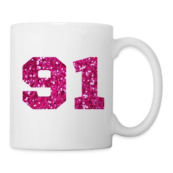 Number 91 Pink Glitter - 91st Birthday - Mug - white - Right