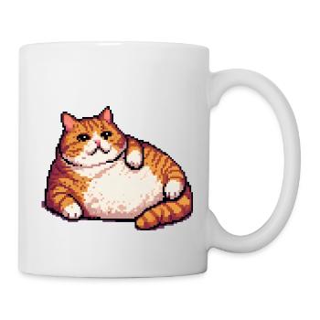 Fat ginger cat pixel art - Mug - white - Right