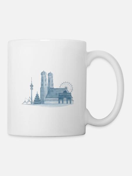 München Skyline - Handgemaltes Aquarell - Tasse - Weiß