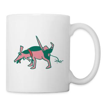 kleiner rosa Hund muss mal pinkeln - Tasse - Weiß - Rechts