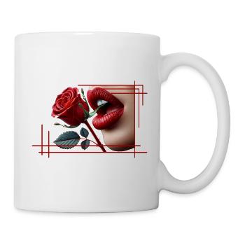 The red rose of passion and seductive lips - Mug - white - Right