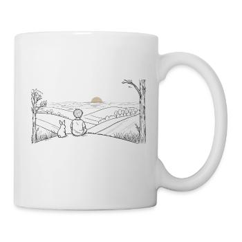 Gemeinsamer Blick in die Ferne: Kind und Hase - Tasse - Weiß - Rechts