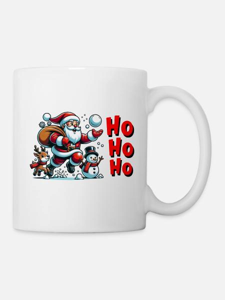Ho Ho Ho Santa Claus Snowball Fight Design - Mug - white