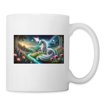 Ein mystisches Einhorn mit leuchtendem Horn - Tasse - Weiß - Rechts