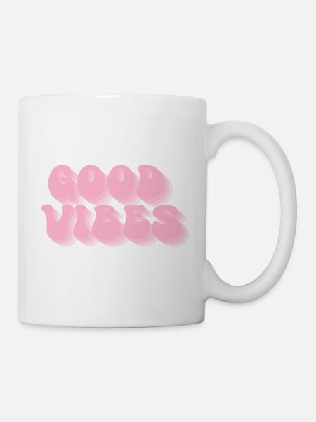 Positive Stimmung – Retro Bubble Schrift - Tasse - Weiß