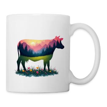 Cow Silhouette Alps Landscape Nature Farm - Mug - white - Right
