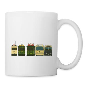 Illustrierte Eisenbahnwaggons im Vintage-Stil - Tasse - Weiß - Rechts