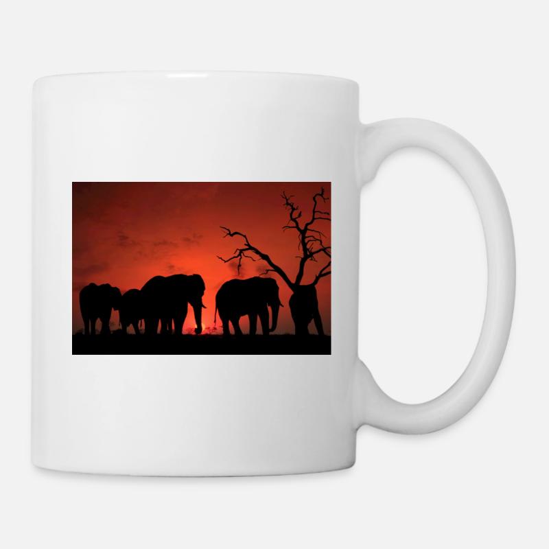 Elephants at Sunset Silhouette - Mug - white