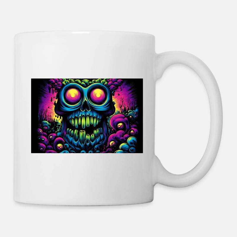 Crâne Psychédélique Éclatant - Mug blanc - blanc