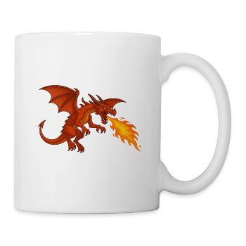 Feuer speiender Drache  - Illustration - Tasse - Weiß - Rechts