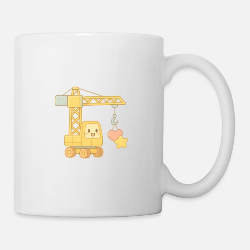 Cute construction crane with heart and star - Mug - white