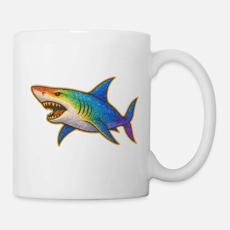 Rainbow Glitter Shark Motif - Mug - white