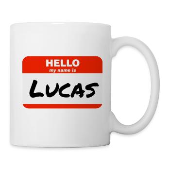 Hello My Name Is Lucas Etikett Namensschild - Tasse - Weiß - Rechts