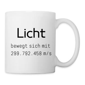 Science Snack: Licht. bewegt sich mit X m/s - Tasse - Weiß - Rechts