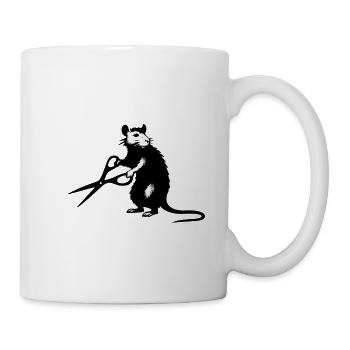 Ratte mit Schere im Streetart Stencil Stil - Tasse - Weiß - Rechts