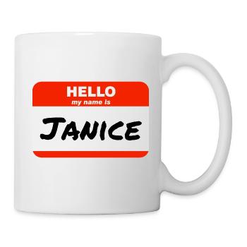 Bonjour, je m’appelle Janice Étiquette Étiquette Étiquette - Mug blanc - blanc - Droite