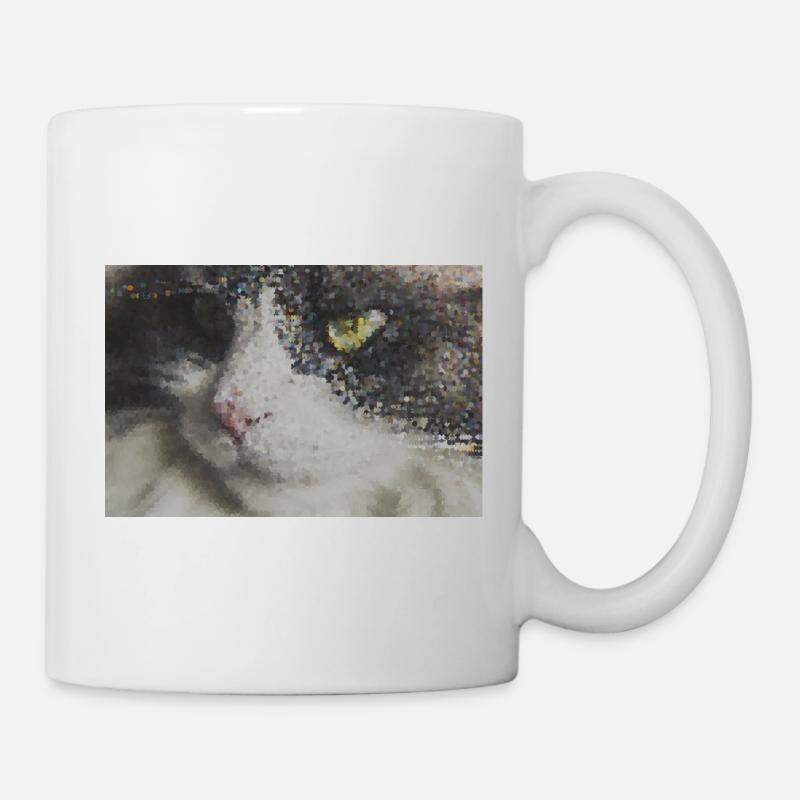 Pixel Cat Mosaïque Portrait - Mug blanc - blanc