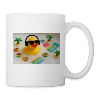 Quietscheente im Bad mit Kopfhörern - Tasse - Weiß - Rechts