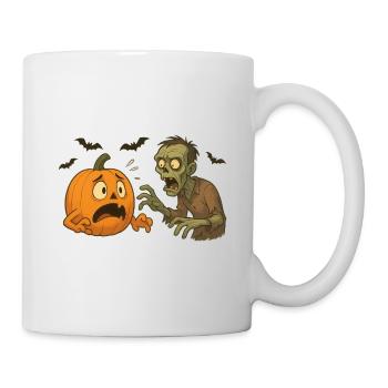 Kürbis-Panik und Zombie - Tasse - Weiß - Rechts