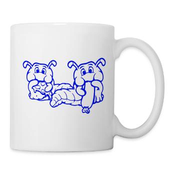 2 Caterpillars Worm Happy Eating Pizza Sausage Eating - Mug - white - Right