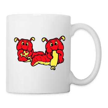 2 Caterpillars Worm Happy Eating Pizza Sausage Eating - Mug - white - Right