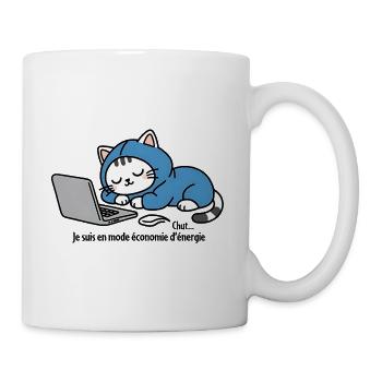 Katze im blauen Kapuzenpullover auf Laptop - Tasse - Weiß - Rechts
