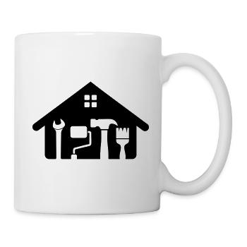 Haus & Handwerk Logo – Hammer Schlüssel Farbrolle - Tasse - Weiß - Rechts