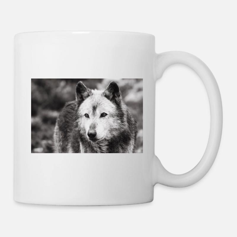 Loup solitaire noir et blanc - Mug blanc - blanc