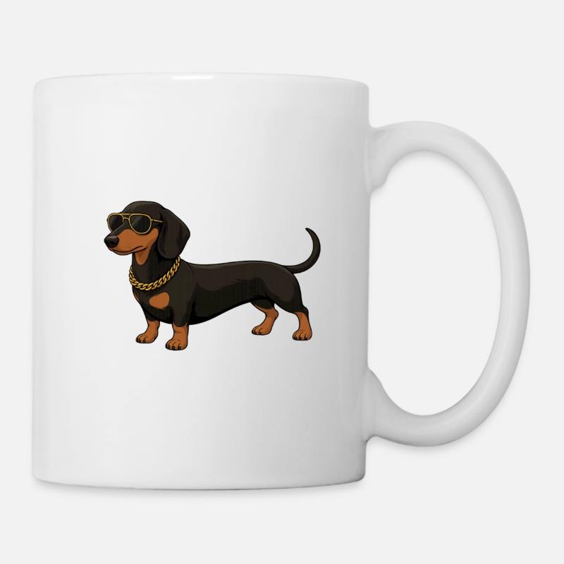 Teckel avec chaîne en or et lunettes de soleil - Mug blanc - blanc