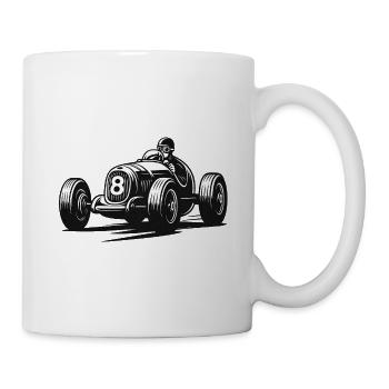 Vintage Rennwagen Fahrer Schwarz-Weiß - Tasse - Weiß - Rechts