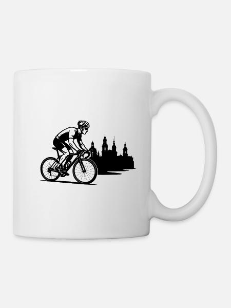 Rennradfahrer vor Dresdner Skyline - Tasse - Weiß