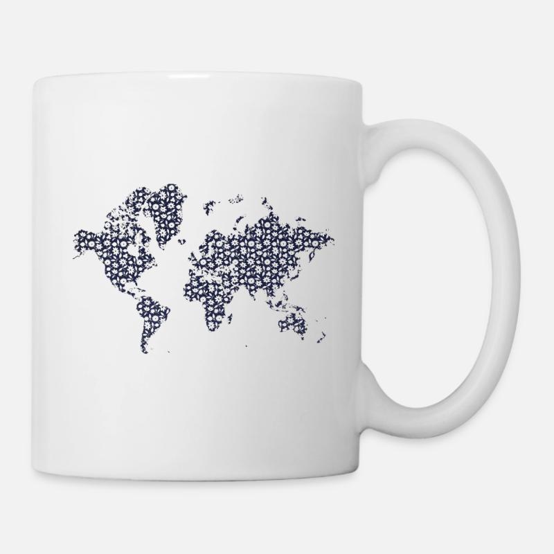 World Map Black and White Floral Design - Mug - white