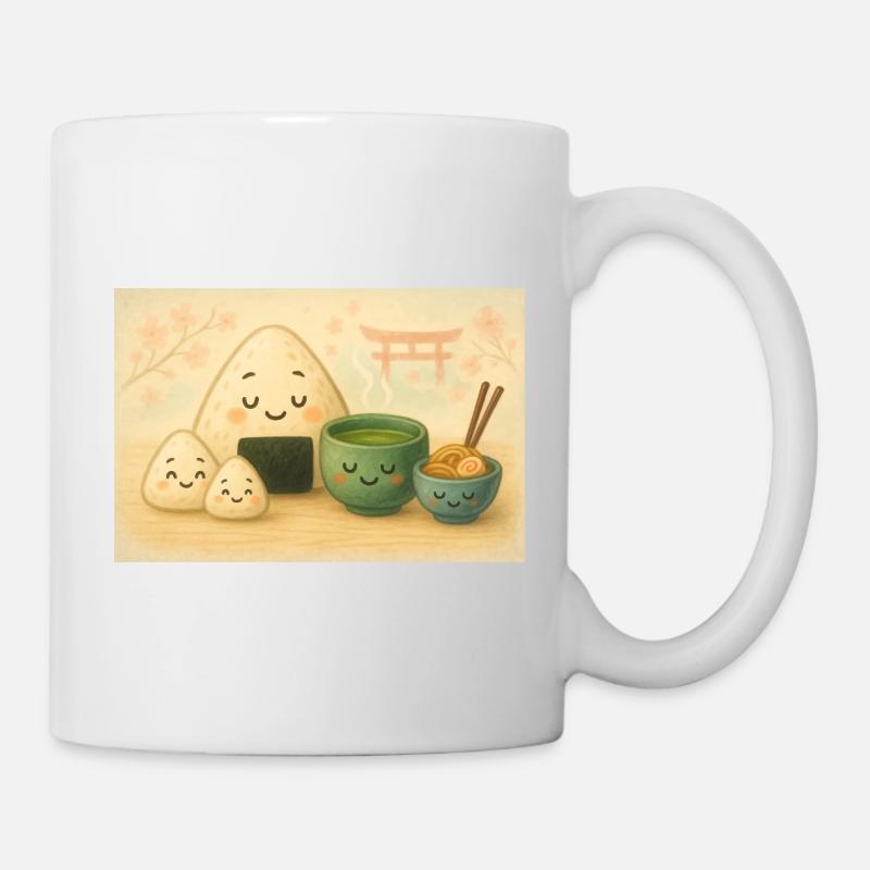 Kawaii Reisbällchen mit Tee Torii - Tasse - Weiß