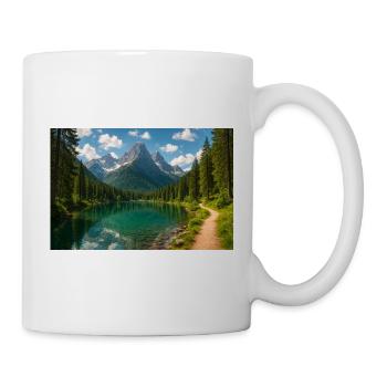 Mountain lake path in the forest - Mug - white - Right