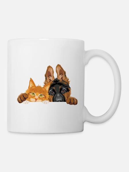 Süßer Deutscher Schäferhund und Maine Coon-Katze - Tasse - Weiß