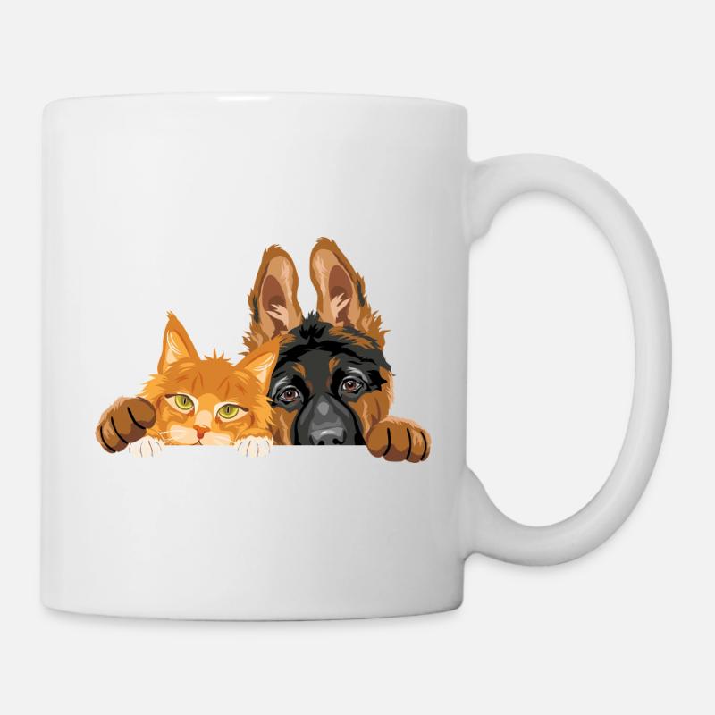 Süßer Deutscher Schäferhund und Maine Coon-Katze - Tasse - Weiß