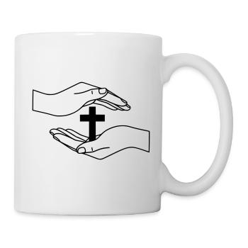 Mains tenant le vecteur de foi de protection croisée - Mug blanc - blanc - Droite
