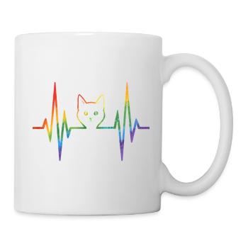 Regenbogenkatze mit Pulsherzlinie - Tasse - Weiß - Rechts