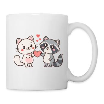 Cat Raccoon Duo Cuddle and Love - Mug - white - Right
