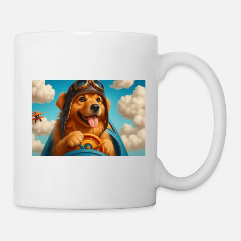 Pilot dog in retro cockpit - Mug - white