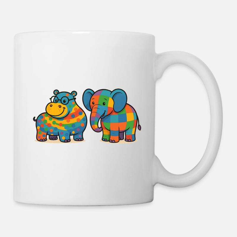 Bunte Elefanten-Nilpferd-Haustiere - Tasse - Weiß