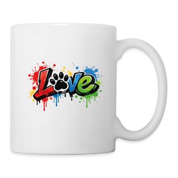 Love – Graffiti Schriftzug mit Hundepfote - Tasse - Weiß - Rechts