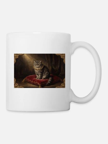 Königliche Katzenpose im Barockrahmen - Tasse - Weiß