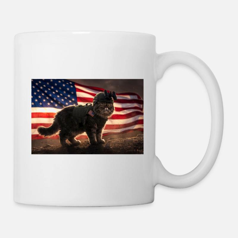 Katzenkrieger vor US-Flagge - Tasse - Weiß