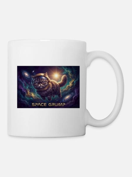 Space Grump Weltraum-Kater Neon - Tasse - Weiß