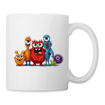 Bunte Monster Familie im Cartoon Stil  - Tasse - Weiß - Rechts