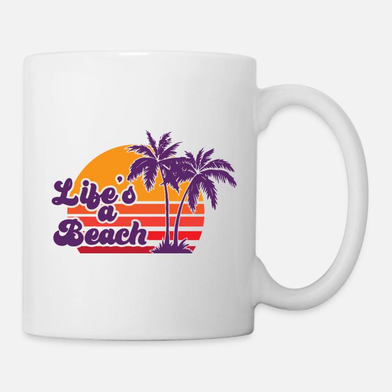 La vie est un coucher de soleil sur la plage avec des palmiers - Mug blanc - blanc