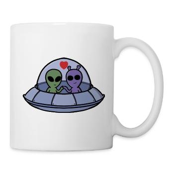 Adorable Alien Couple with Hearts Galactic Romance - Mug - white - Right