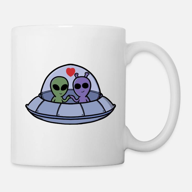 Adorable couple extraterrestre avec des cœurs de romance galactique - Mug blanc - blanc