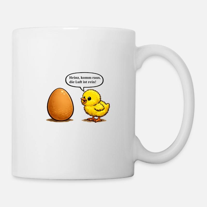 Chick Calling Buddy In Egg, Pun Cartoon - Mug - white